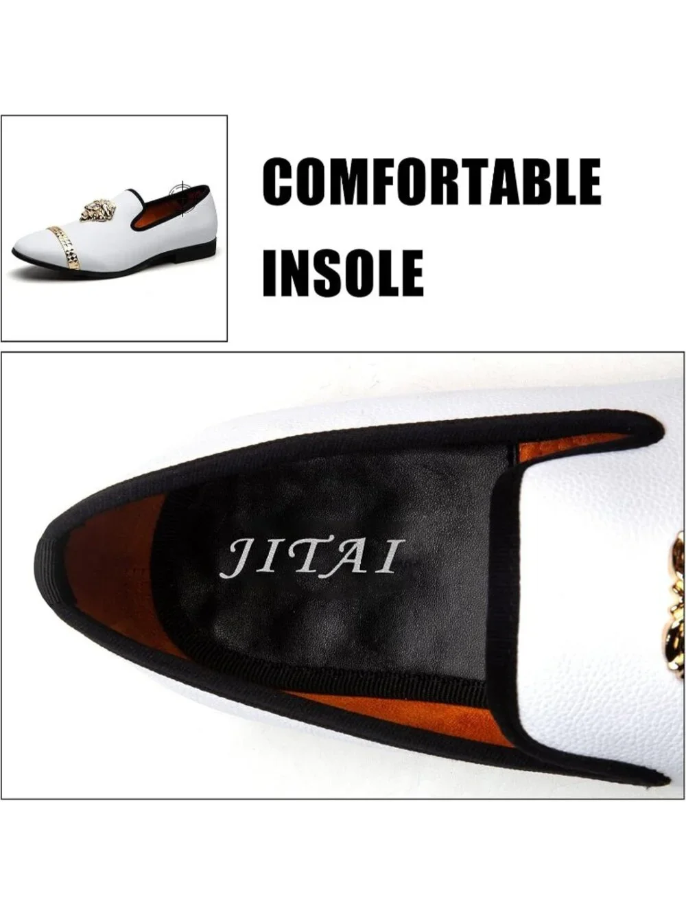 JITAI Men's White20 Rubber Loafer Metal Lion Head Buckle Comfortable Party Shoes
